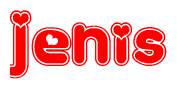 The image displays the word Jenis written in a stylized red font with hearts inside the letters.