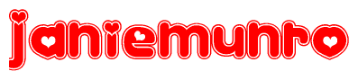 The image displays the word Janiemunro written in a stylized red font with hearts inside the letters.