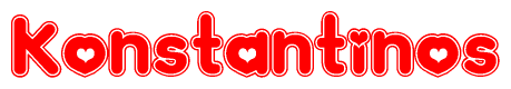 The image is a clipart featuring the word Konstantinos written in a stylized font with a heart shape replacing inserted into the center of each letter. The color scheme of the text and hearts is red with a light outline.