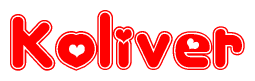 The image is a clipart featuring the word Koliver written in a stylized font with a heart shape replacing inserted into the center of each letter. The color scheme of the text and hearts is red with a light outline.