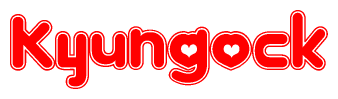The image is a clipart featuring the word Kyungock written in a stylized font with a heart shape replacing inserted into the center of each letter. The color scheme of the text and hearts is red with a light outline.