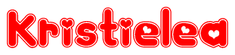 The image is a clipart featuring the word Kristielea written in a stylized font with a heart shape replacing inserted into the center of each letter. The color scheme of the text and hearts is red with a light outline.