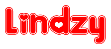 The image is a clipart featuring the word Lindzy written in a stylized font with a heart shape replacing inserted into the center of each letter. The color scheme of the text and hearts is red with a light outline.