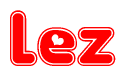 The image is a clipart featuring the word Lez written in a stylized font with a heart shape replacing inserted into the center of each letter. The color scheme of the text and hearts is red with a light outline.