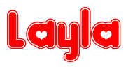 The image displays the word Layla written in a stylized red font with hearts inside the letters.