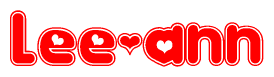 The image is a clipart featuring the word Lee-ann written in a stylized font with a heart shape replacing inserted into the center of each letter. The color scheme of the text and hearts is red with a light outline.