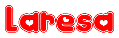 The image is a clipart featuring the word Laresa written in a stylized font with a heart shape replacing inserted into the center of each letter. The color scheme of the text and hearts is red with a light outline.