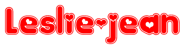 The image is a clipart featuring the word Leslie-jean written in a stylized font with a heart shape replacing inserted into the center of each letter. The color scheme of the text and hearts is red with a light outline.