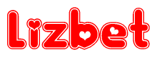 The image is a clipart featuring the word Lizbet written in a stylized font with a heart shape replacing inserted into the center of each letter. The color scheme of the text and hearts is red with a light outline.