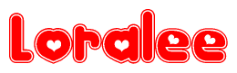 The image is a clipart featuring the word Loralee written in a stylized font with a heart shape replacing inserted into the center of each letter. The color scheme of the text and hearts is red with a light outline.