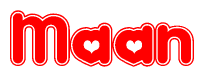 The image is a clipart featuring the word Maan written in a stylized font with a heart shape replacing inserted into the center of each letter. The color scheme of the text and hearts is red with a light outline.
