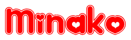 The image displays the word Minako written in a stylized red font with hearts inside the letters.
