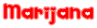 The image is a clipart featuring the word Marijana written in a stylized font with a heart shape replacing inserted into the center of each letter. The color scheme of the text and hearts is red with a light outline.