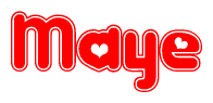 The image is a clipart featuring the word Maye written in a stylized font with a heart shape replacing inserted into the center of each letter. The color scheme of the text and hearts is red with a light outline.