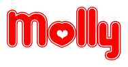 The image displays the word Molly written in a stylized red font with hearts inside the letters.