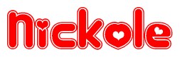 The image is a clipart featuring the word Nickole written in a stylized font with a heart shape replacing inserted into the center of each letter. The color scheme of the text and hearts is red with a light outline.