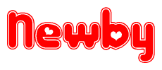 The image is a clipart featuring the word Newby written in a stylized font with a heart shape replacing inserted into the center of each letter. The color scheme of the text and hearts is red with a light outline.