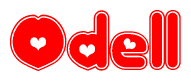 The image displays the word Odell written in a stylized red font with hearts inside the letters.