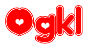 The image displays the word Ogkl written in a stylized red font with hearts inside the letters.