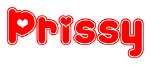 The image displays the word Prissy written in a stylized red font with hearts inside the letters.