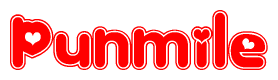 The image displays the word Punmile written in a stylized red font with hearts inside the letters.
