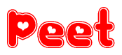 The image is a clipart featuring the word Peet written in a stylized font with a heart shape replacing inserted into the center of each letter. The color scheme of the text and hearts is red with a light outline.