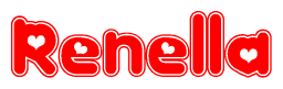 The image displays the word Renella written in a stylized red font with hearts inside the letters.