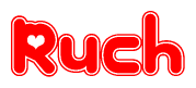 The image displays the word Ruch written in a stylized red font with hearts inside the letters.