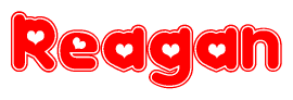 The image displays the word Reagan written in a stylized red font with hearts inside the letters.