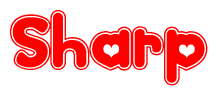 The image displays the word Sharp written in a stylized red font with hearts inside the letters.