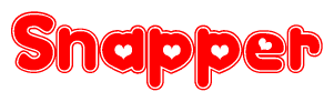 The image is a clipart featuring the word Snapper written in a stylized font with a heart shape replacing inserted into the center of each letter. The color scheme of the text and hearts is red with a light outline.