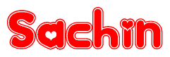 The image displays the word Sachin written in a stylized red font with hearts inside the letters.