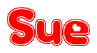 The image displays the word Sue written in a stylized red font with hearts inside the letters.