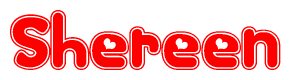 The image is a clipart featuring the word Shereen written in a stylized font with a heart shape replacing inserted into the center of each letter. The color scheme of the text and hearts is red with a light outline.