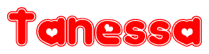 The image is a clipart featuring the word Tanessa written in a stylized font with a heart shape replacing inserted into the center of each letter. The color scheme of the text and hearts is red with a light outline.