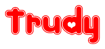 The image is a clipart featuring the word Trudy written in a stylized font with a heart shape replacing inserted into the center of each letter. The color scheme of the text and hearts is red with a light outline.