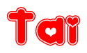 The image displays the word Tai written in a stylized red font with hearts inside the letters.