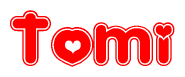 The image displays the word Tomi written in a stylized red font with hearts inside the letters.
