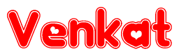 The image is a clipart featuring the word Venkat written in a stylized font with a heart shape replacing inserted into the center of each letter. The color scheme of the text and hearts is red with a light outline.