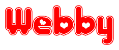 The image displays the word Webby written in a stylized red font with hearts inside the letters.