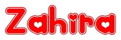 The image is a clipart featuring the word Zahira written in a stylized font with a heart shape replacing inserted into the center of each letter. The color scheme of the text and hearts is red with a light outline.
