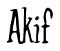 The image is a stylized text or script that reads 'Akif' in a cursive or calligraphic font.