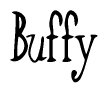 The image is a stylized text or script that reads 'Buffy' in a cursive or calligraphic font.