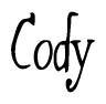 The image contains the word 'Cody' written in a cursive, stylized font.