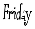 The image is a stylized text or script that reads 'Friday' in a cursive or calligraphic font.