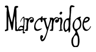 The image is of the word Marcyridge stylized in a cursive script.