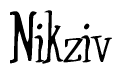 The image contains the word 'Nikziv' written in a cursive, stylized font.