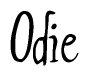 The image contains the word 'Odie' written in a cursive, stylized font.