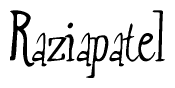 The image is of the word Raziapatel stylized in a cursive script.
