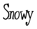 The image is of the word Snowy stylized in a cursive script.